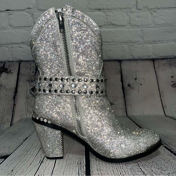 Club Exx Dolls Kill Icy Sheriff Shine Rhinestone Embellished Cowboy Boots - Picture 11 of 17